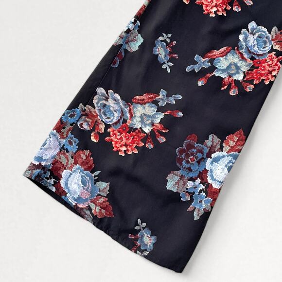 Boho Black Wide Leg Jumpsuit Floral Whimsygoth Plunge V-Neck Festival One Piece - Picture 6 of 9